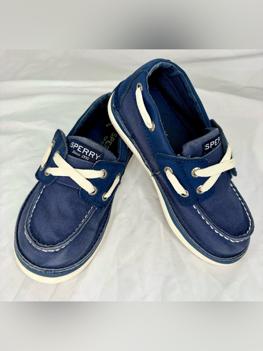 Sperry Top Sider Cruz Jr Navy Canvas Boat Shoes Toddler Size 10.5M
